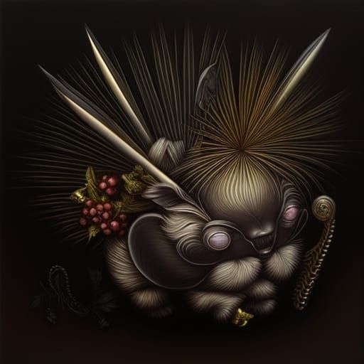 Steampunk Porcupine Feast: A Detailed Art Nouveau Scene