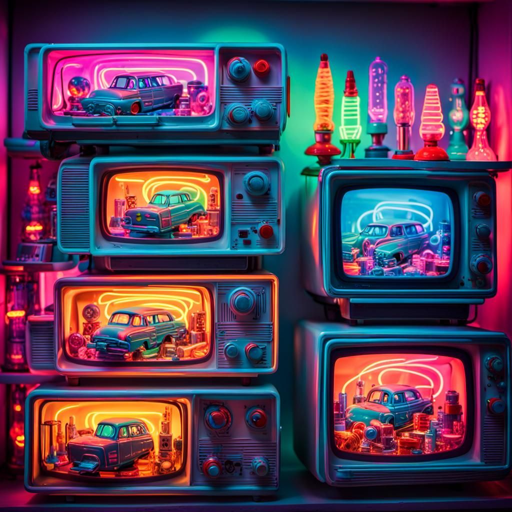 Shelf of Retro Toys in Pop Art Style