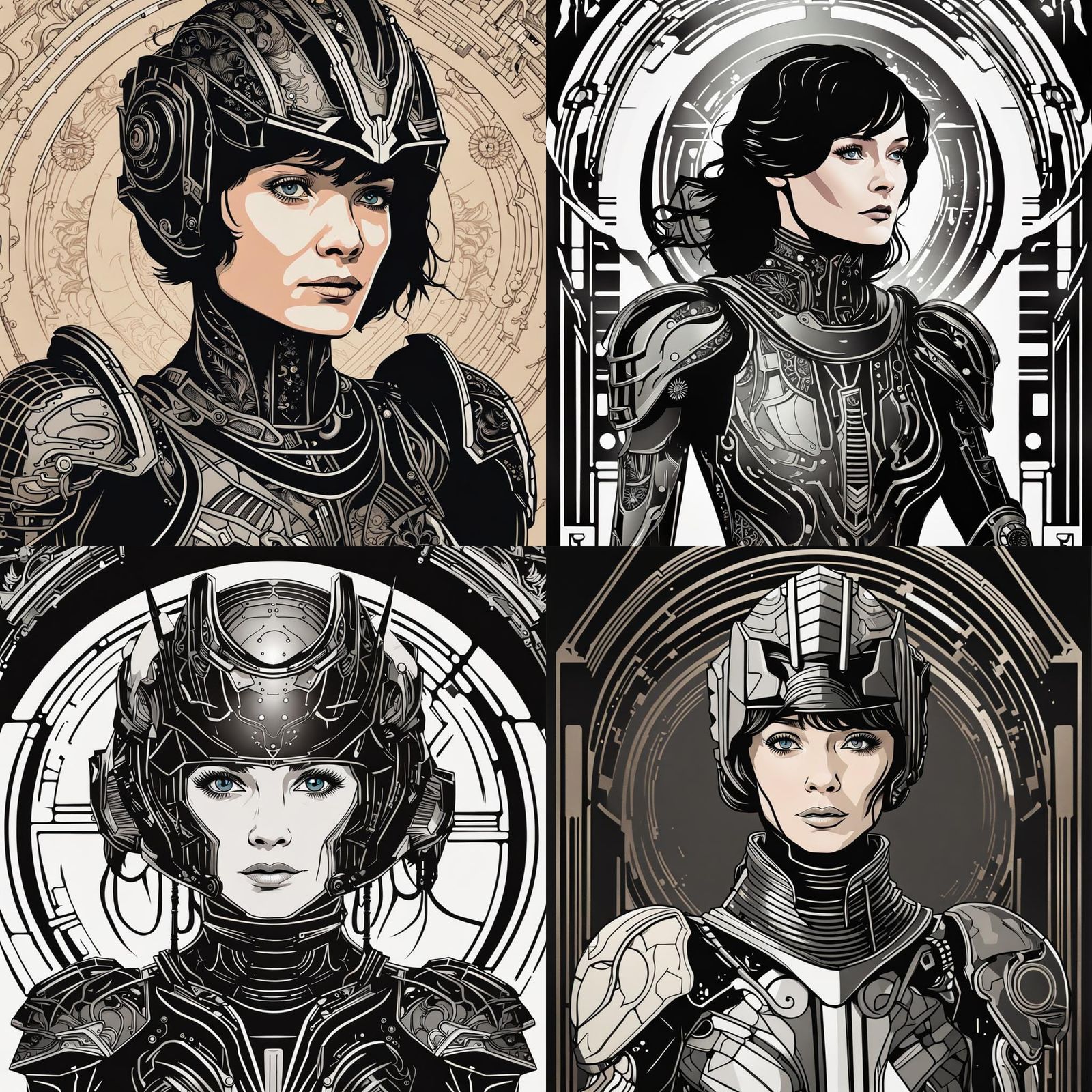 Futuristic Art Nouveau Cyborg Knight Silhouette