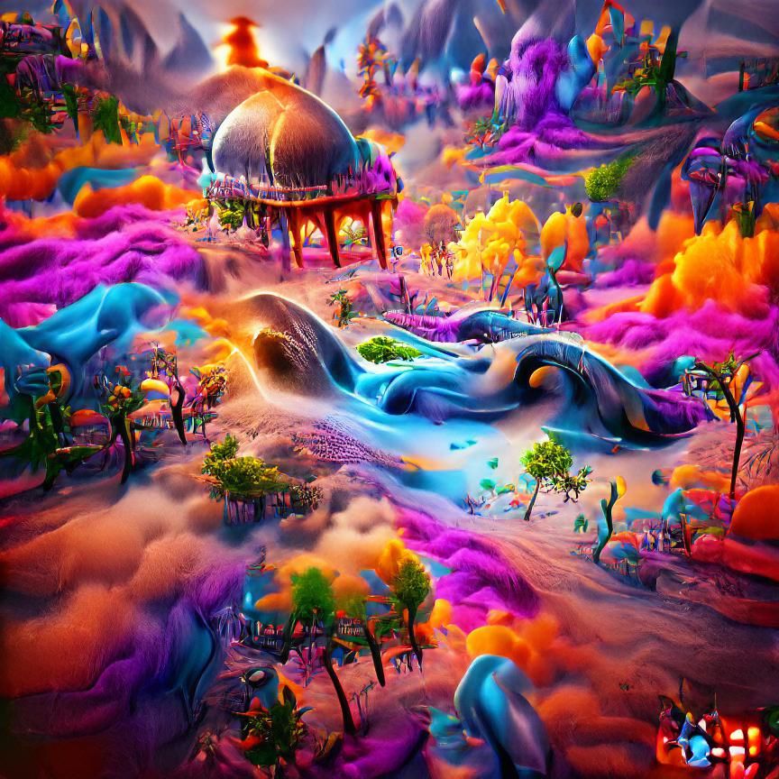 Psychedelic Landscape: Detailed Matte Painting in Deep Color