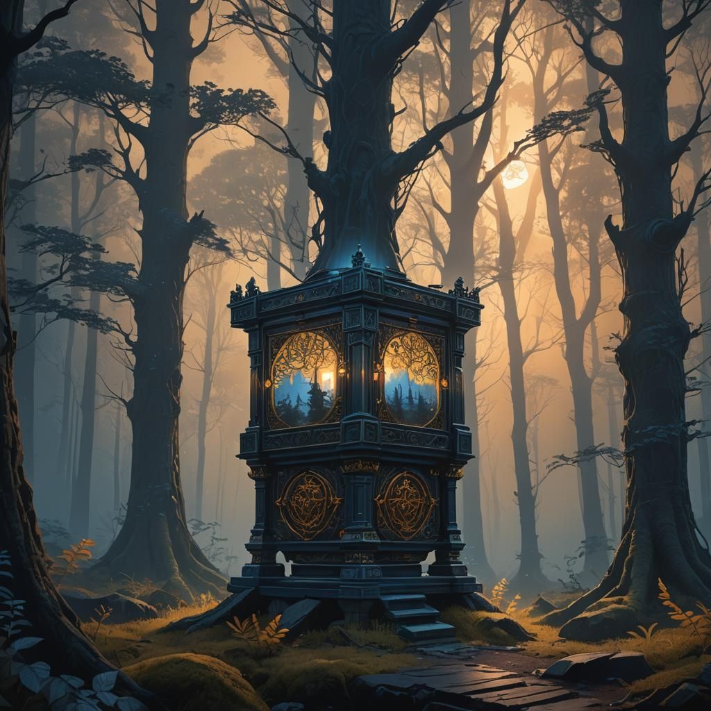 Glowing Ornate Box in Moonlit Forest