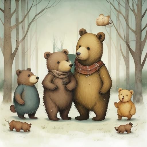 Whimsical Bear Cub and Friends Illustration
