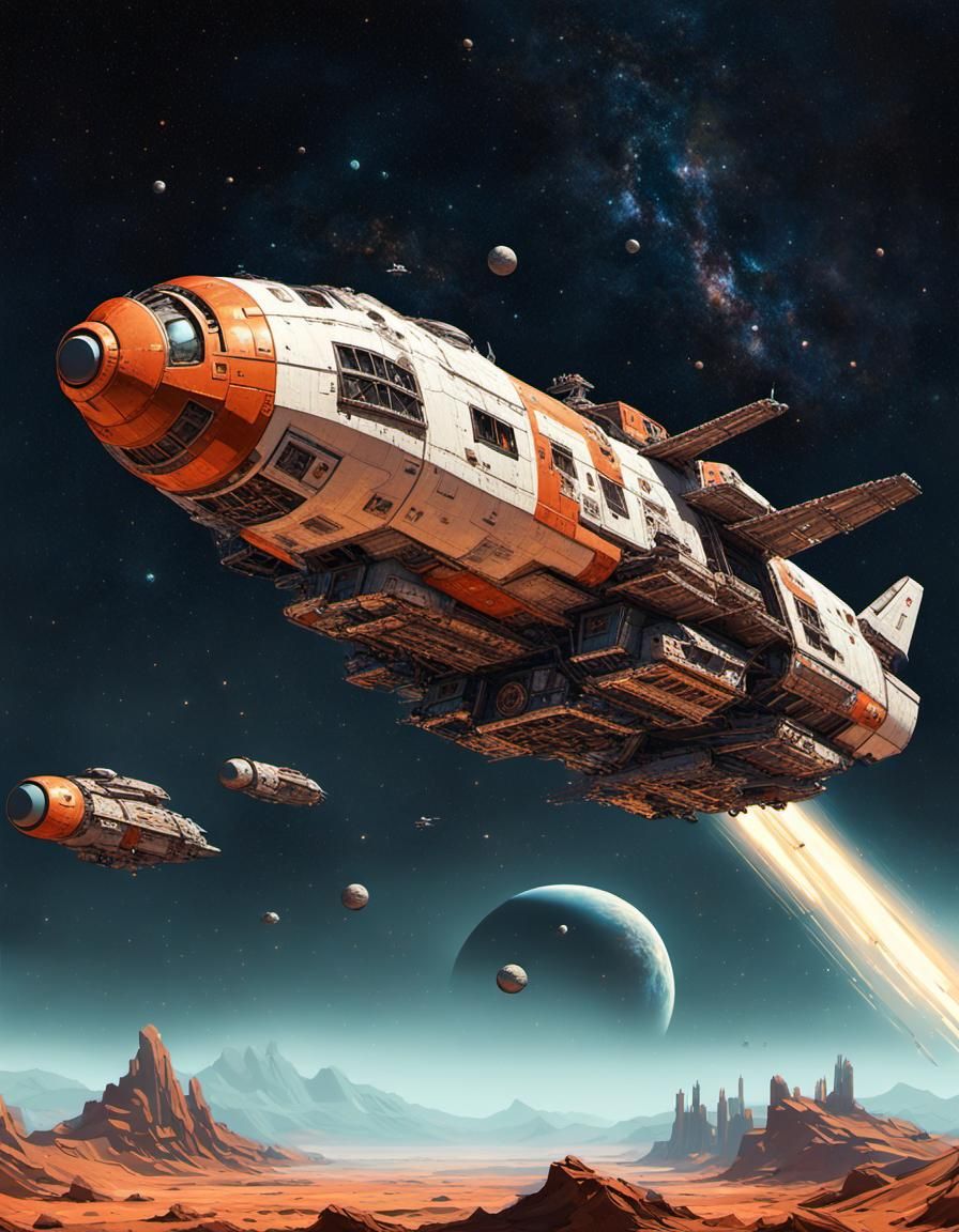 Seventies Sci-Fi Spaceship in Ian McQue Style