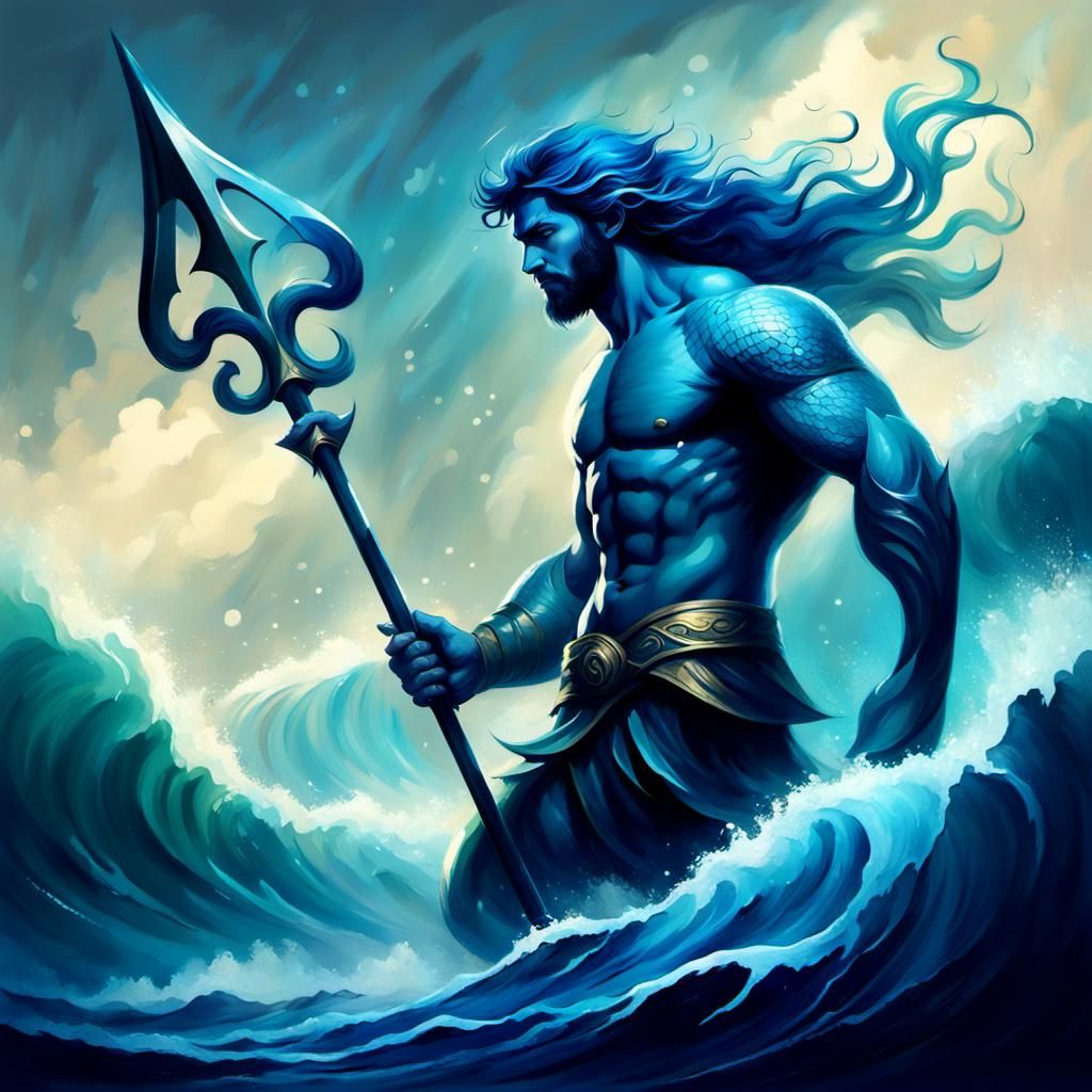 Merman God Rising from the Deep Blue Sea