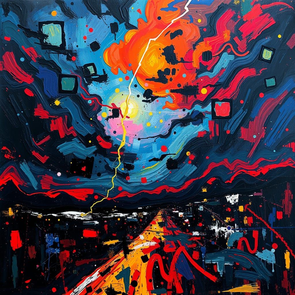 Dramatic Abstract Expressionist Artwork with Chaotic Stormy ...