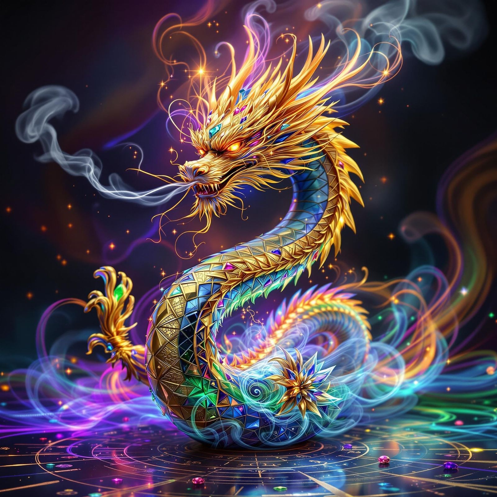 Golden Rainbow Dragon Incense Holder in Hyperrealistic Detai...