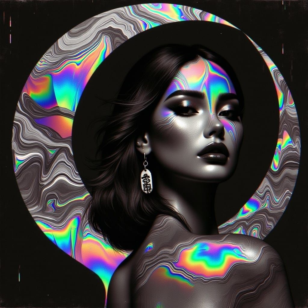 Holographic Crescent Moon Design on Beautiful Woman