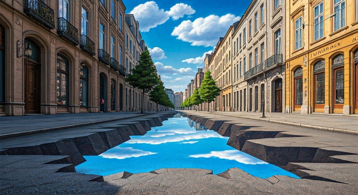 3D Street Art Illusion in Vibrant City Scene