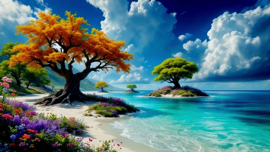 Vivid Tropical Oasis on a Sandy Beach Peninsula