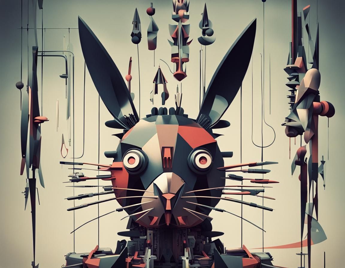 Cubist Automaton Bunny in Retro-Futuristic Horrorcore
