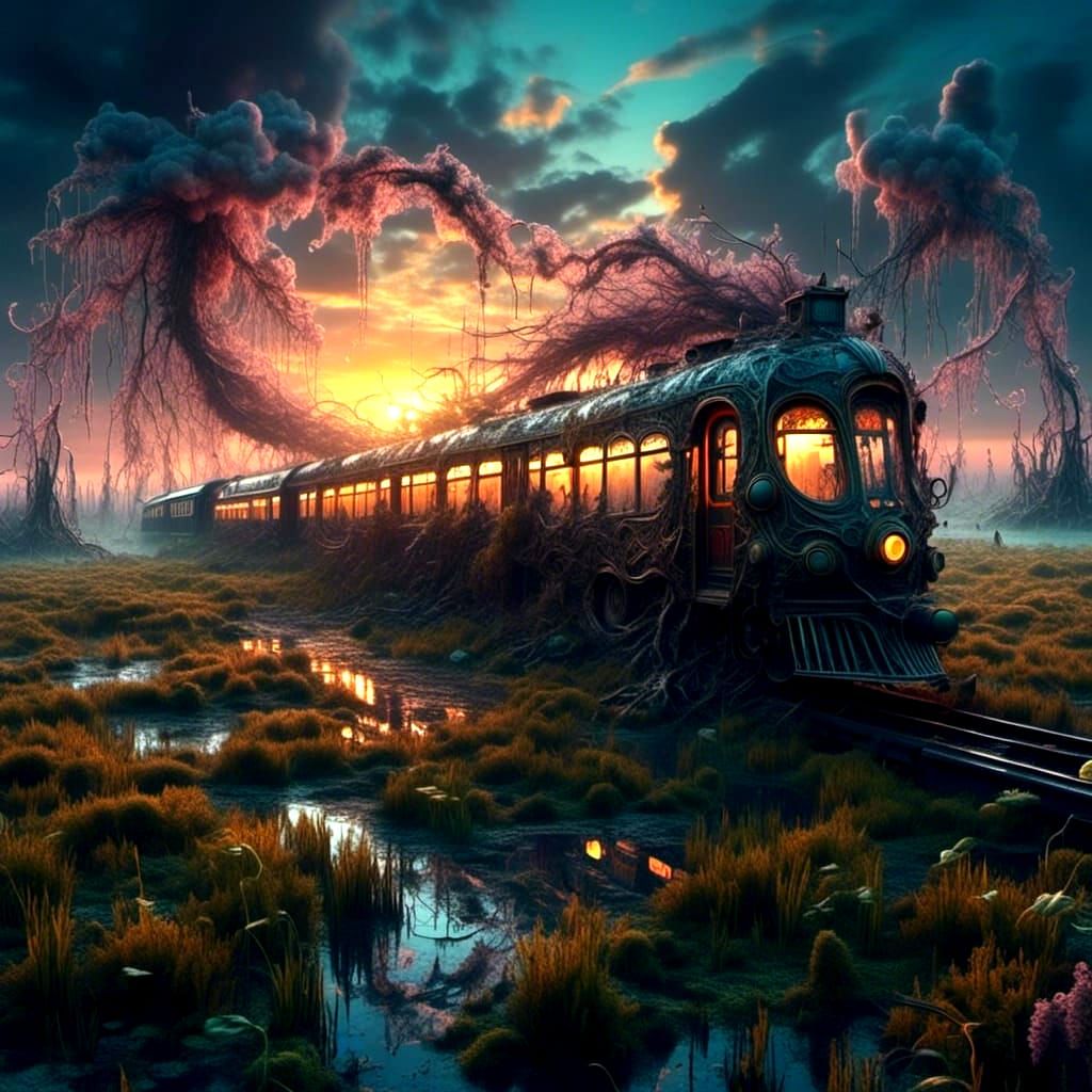 Sunset over the bog <lora:SuperHyperrealism:1.0> <lora:Fluid...