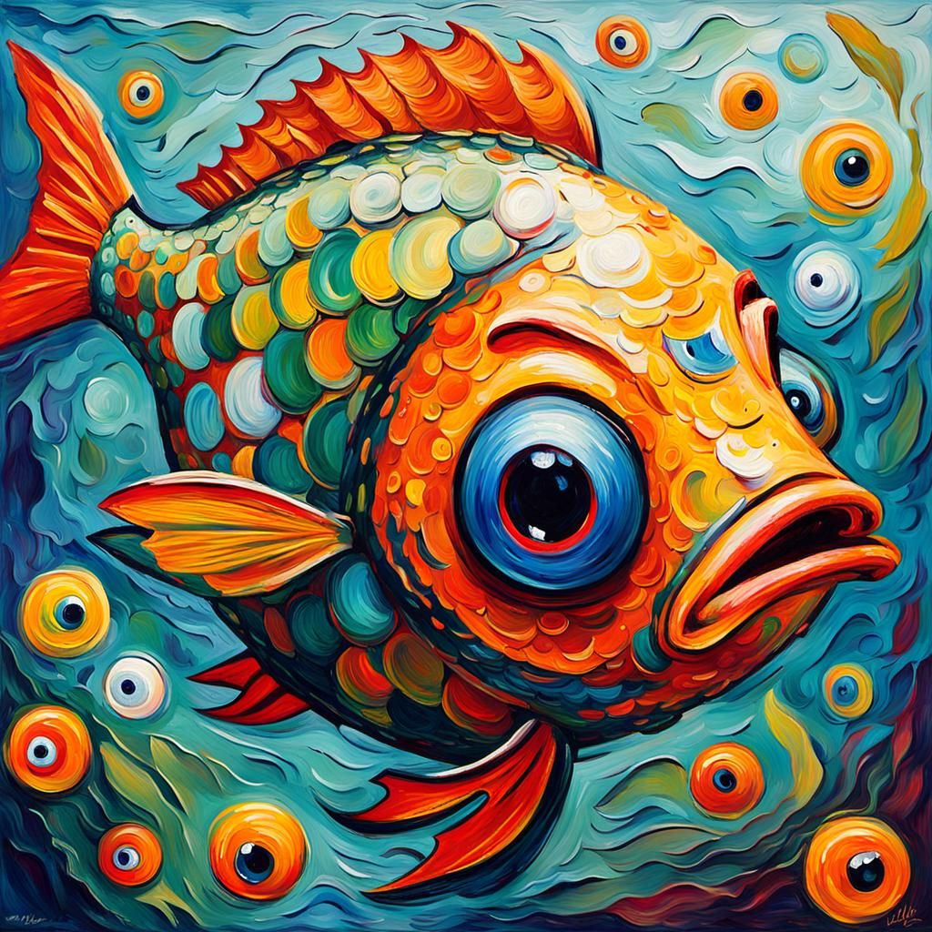 Expressionist Fish Oil Painting with Impasto Textures