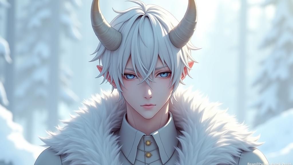 Icy Demon with Platinum Hair in Anime Style