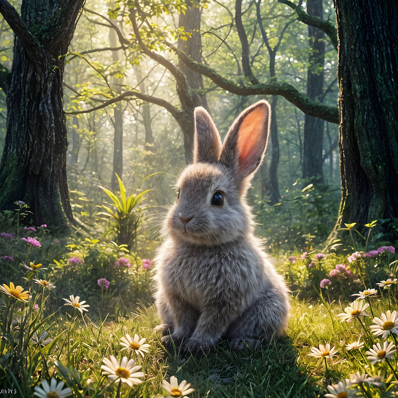 Whimsical Forest Bunny in Springtime