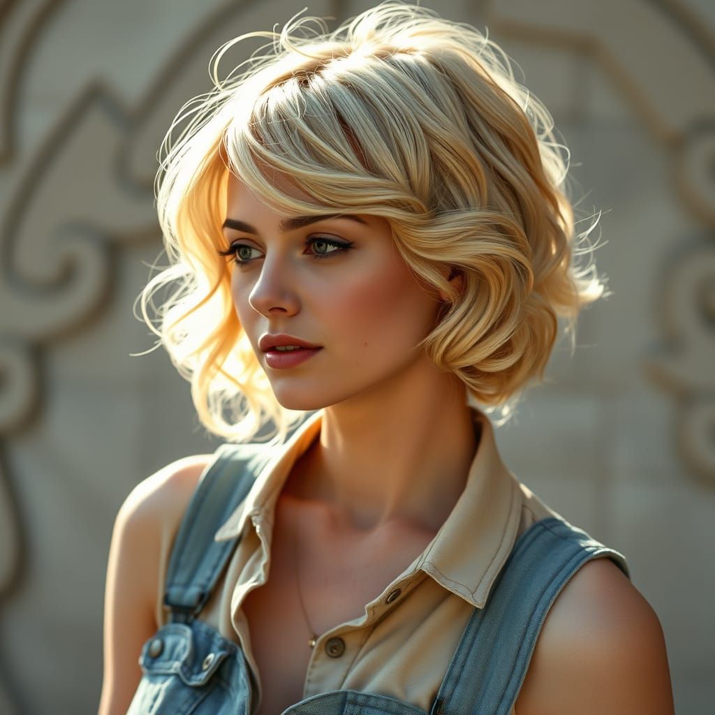 Woman with Curls in Nouveau Style