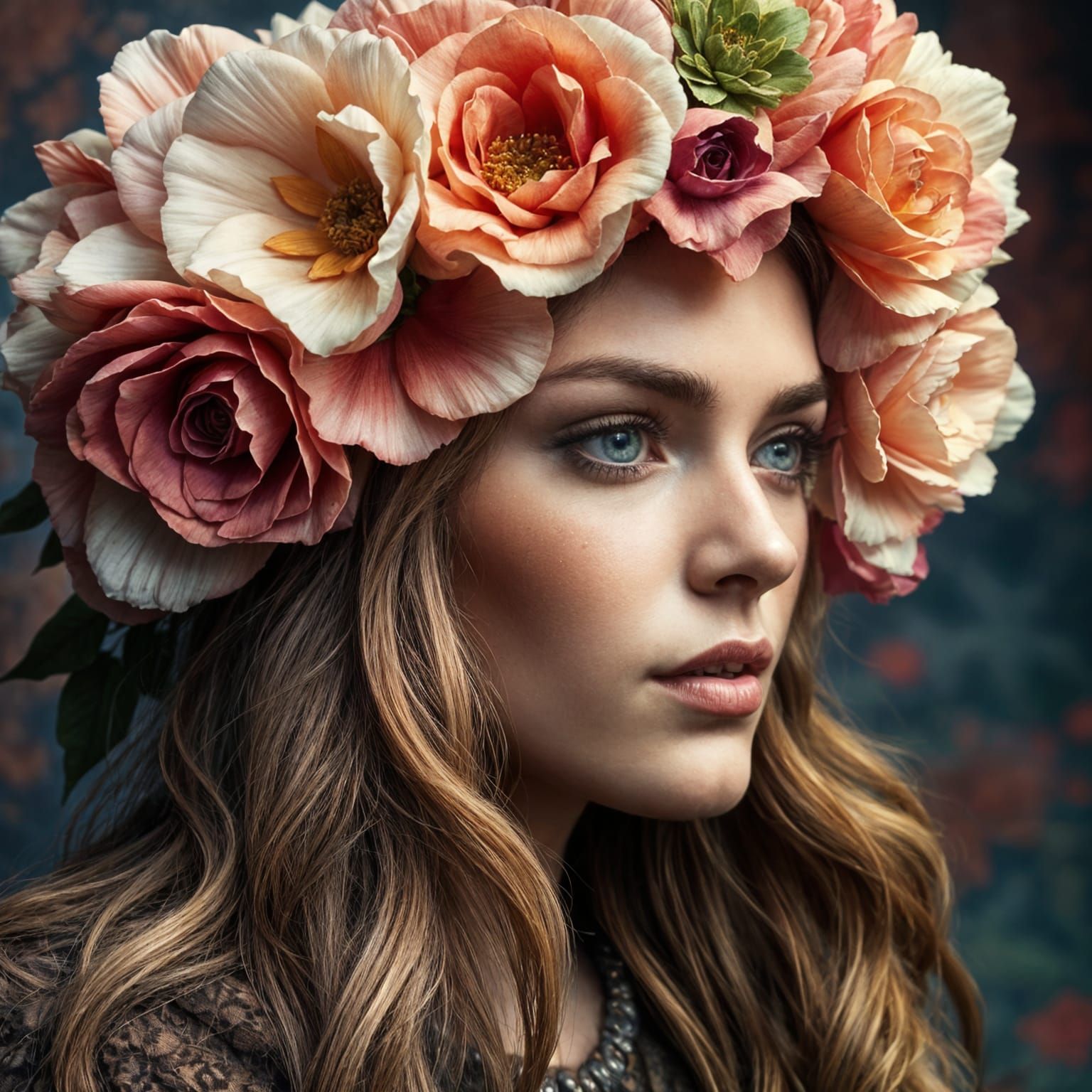 Viking Goddess in Vibrant Velvet and Silk Flower Crown