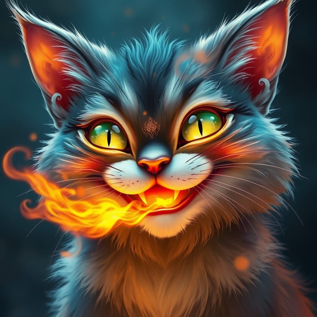 Whimsical Feline Ignites with Vibrant Flames
