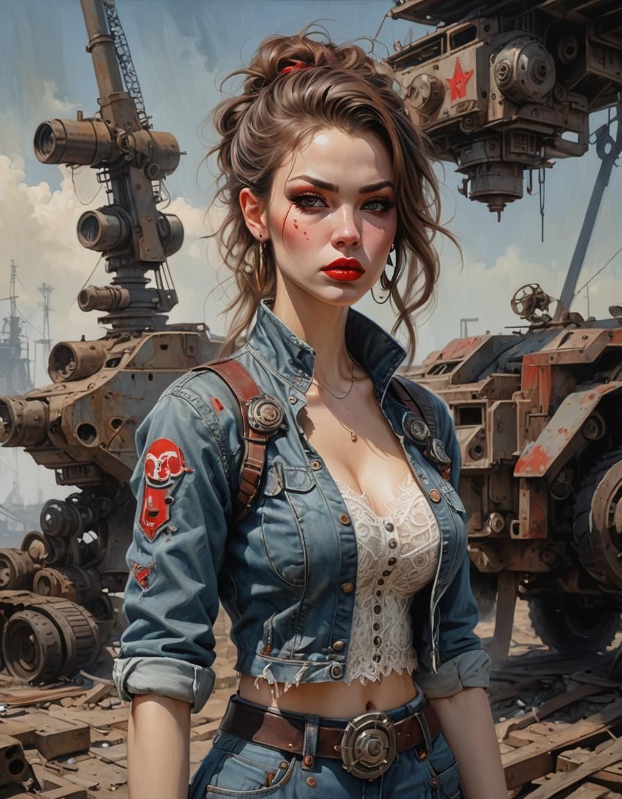 Post-Apocalyptic Woman in Bimbo Style, Acrylic Painting