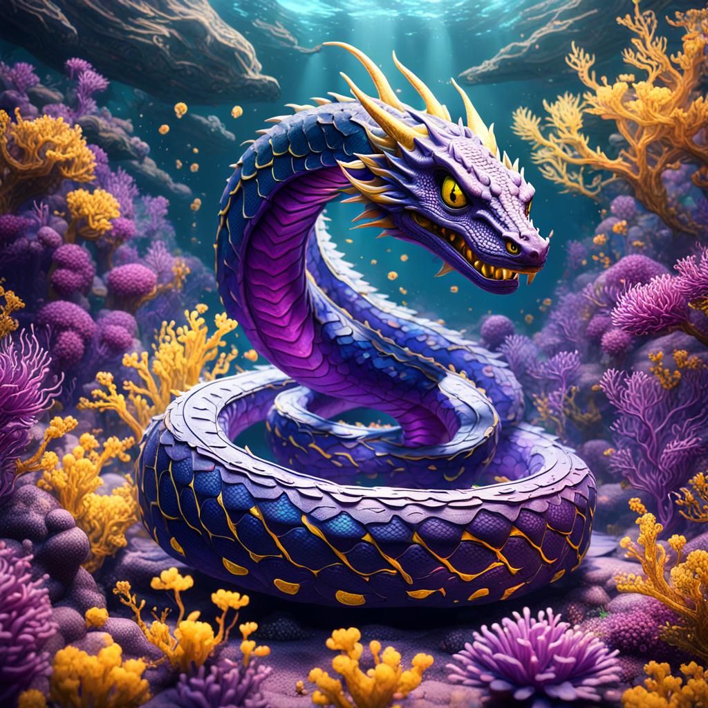 Underwater Dragon Snake in Deep Color Fantasy Art