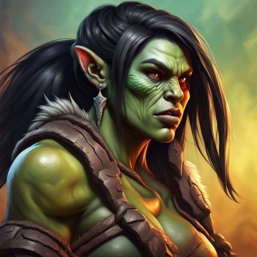 Female Orc Barbarian with Detailed Splash Art