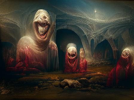 Demonic Nuns Laughing: A Gothic Horror Scene