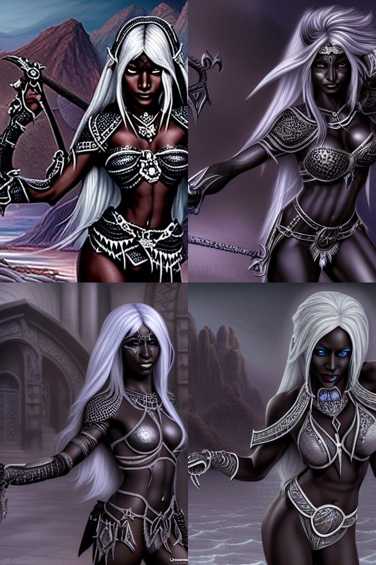 Detailed Drow Dark Elf in Silver Chainmail Bikini