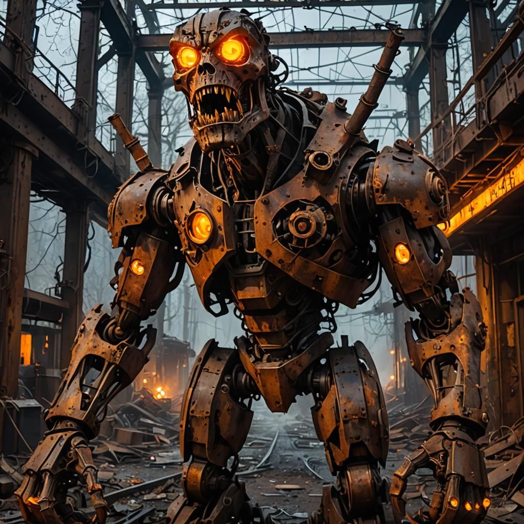 Cryptid Made of Rusted Metal and Machinery