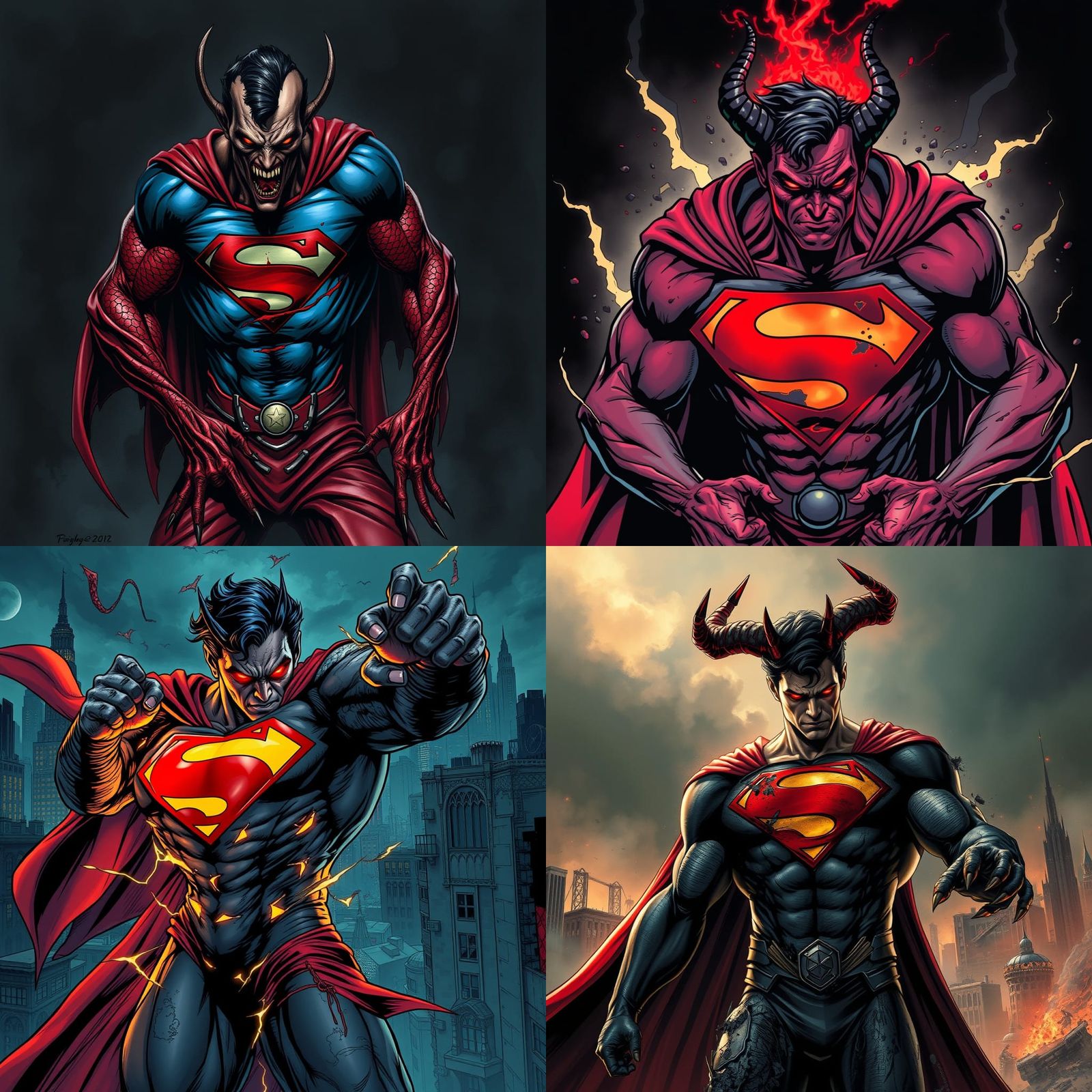 Demonic Superman Transformation as Comic Book Art