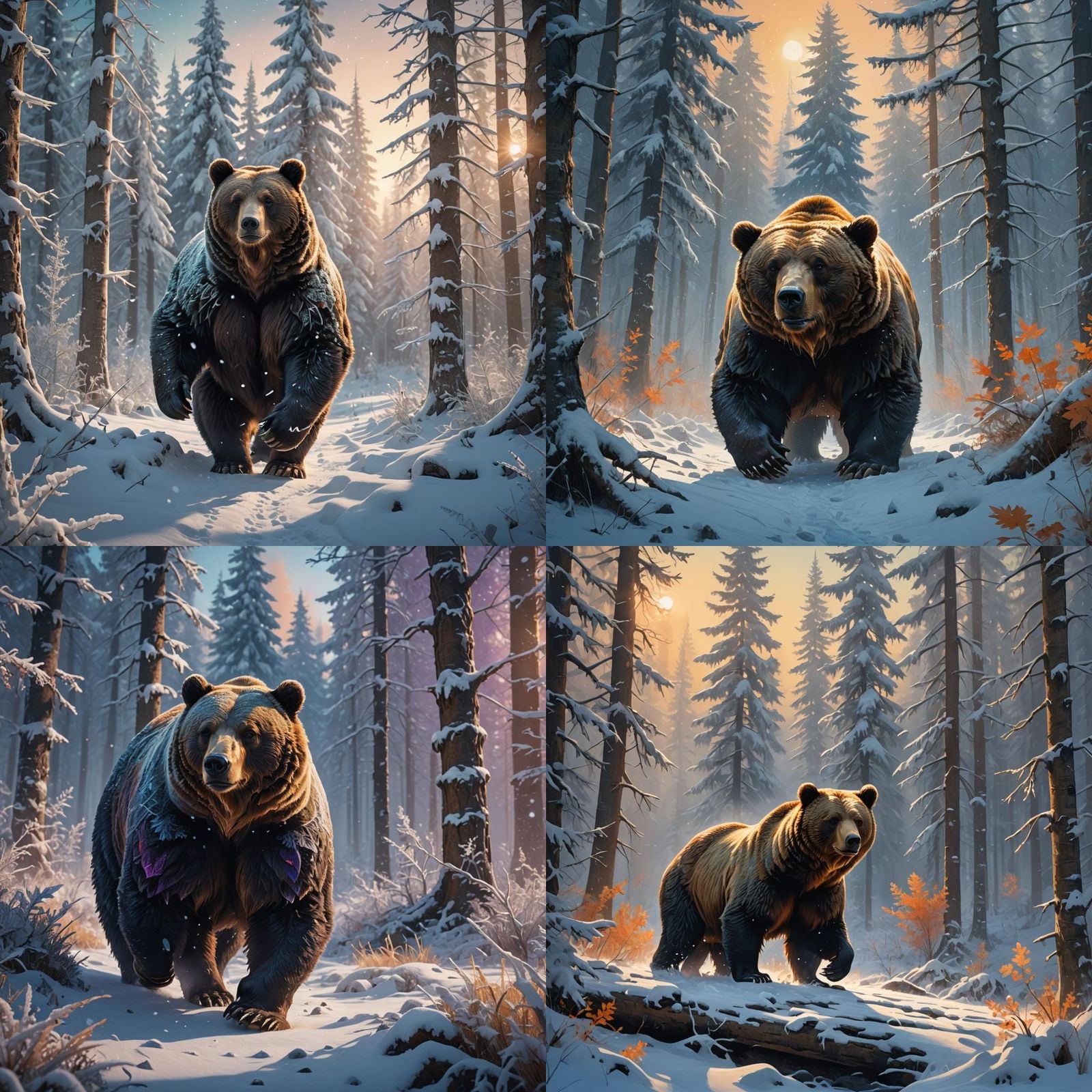 Bear in Snowy Forest: Detailed Matte Painting