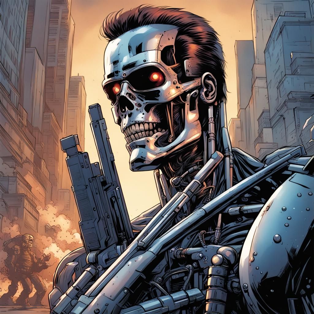 Terminator Smiling, Comic Book Art Style