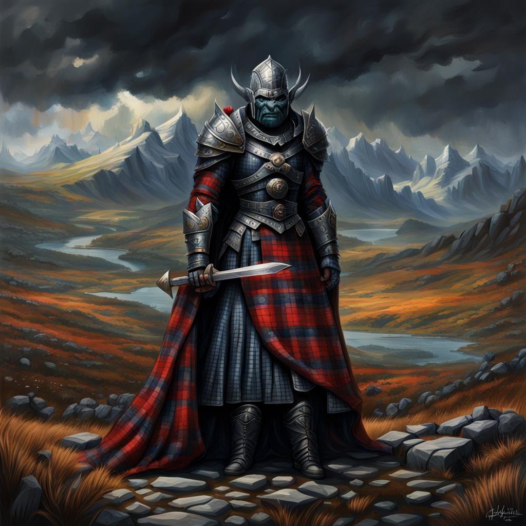 Mordor's Dark Queen in Plaid Gown: Ultrarealistic Image