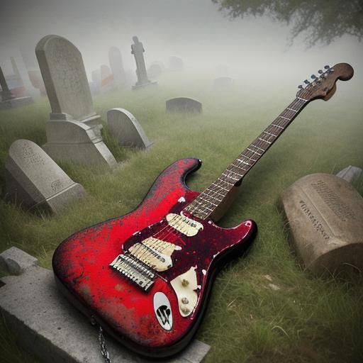 Guitar in Graveyard: Neo-Impressionist Expressionist Oil Pai...