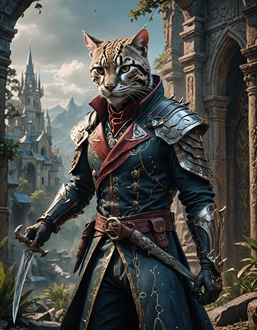 Ocelot Rogue with Silver Dagger: Fantasy Concept Art