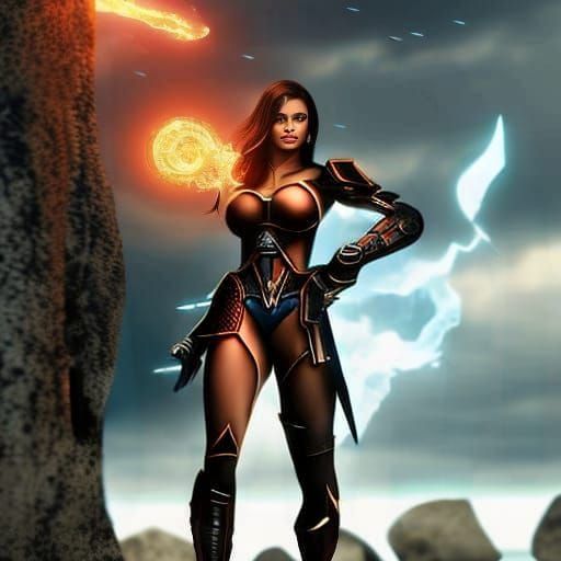 Hyperrealistic Warrior Queen in Battlefield Scene