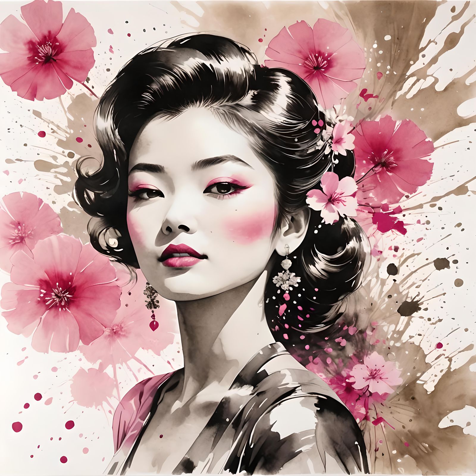 Sumi-e Portrait in Pop Art Style