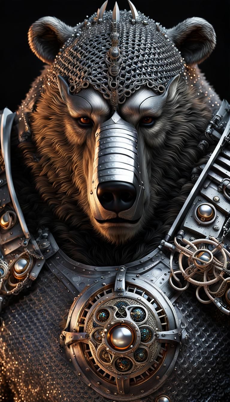 Dark Knight Grizzly Bear in Steampunk Armor