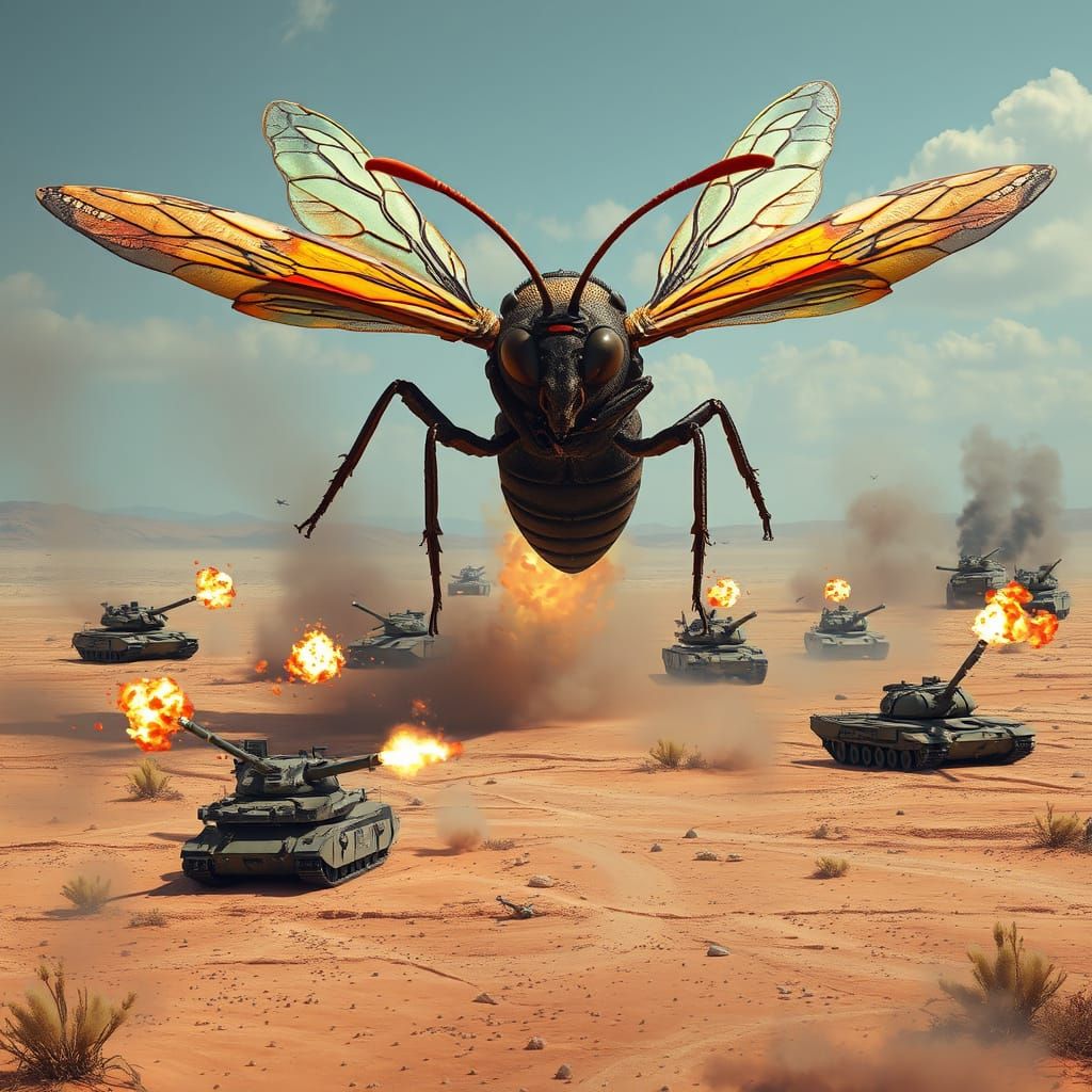 Gigantic Wasp Engages US Army Tanks in Apocalyptic Desert Ba...