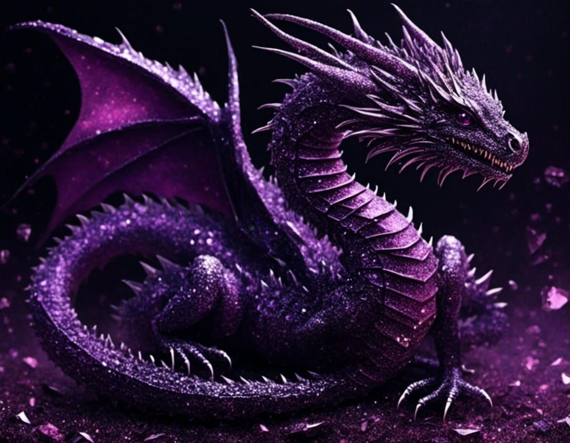 Shimmering Purple Dragon with Glitter and High Detail