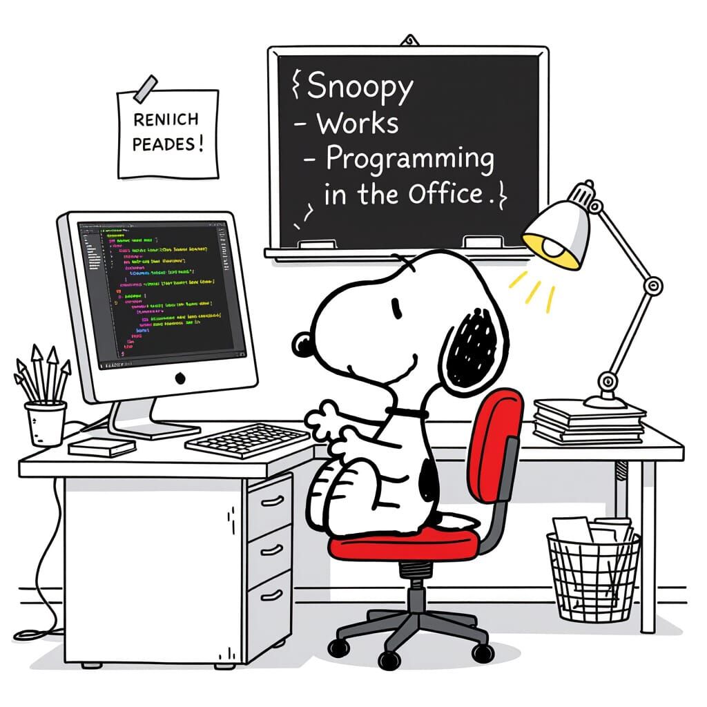 Snoopy Programming in Office Coloring Page