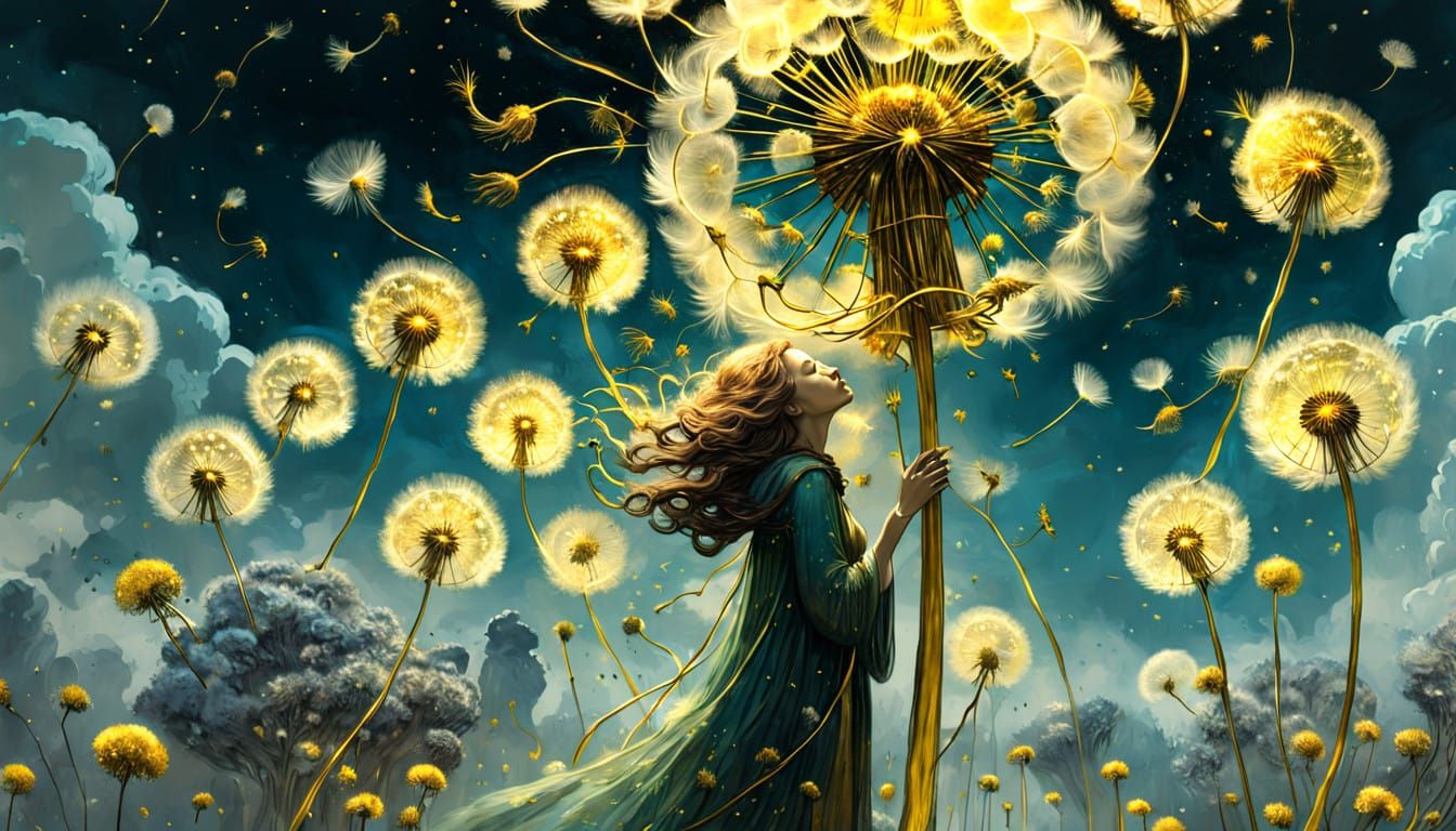Ethereal Dandelion Sculpture Descends in Vibrant, Dreamy Ink...
