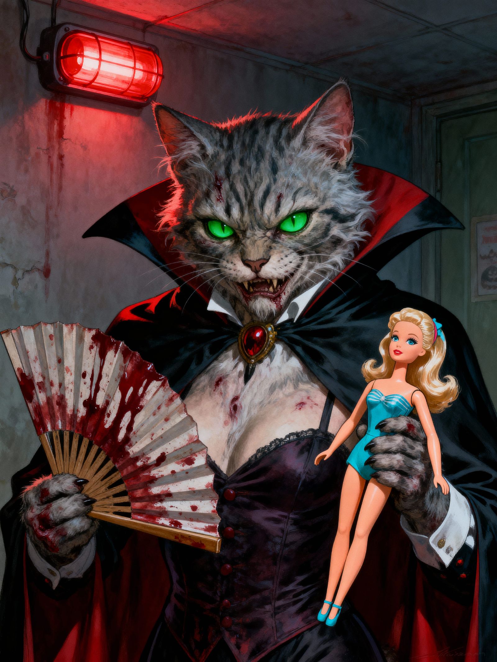 Vampire Cat Halloween Horror Comic Art