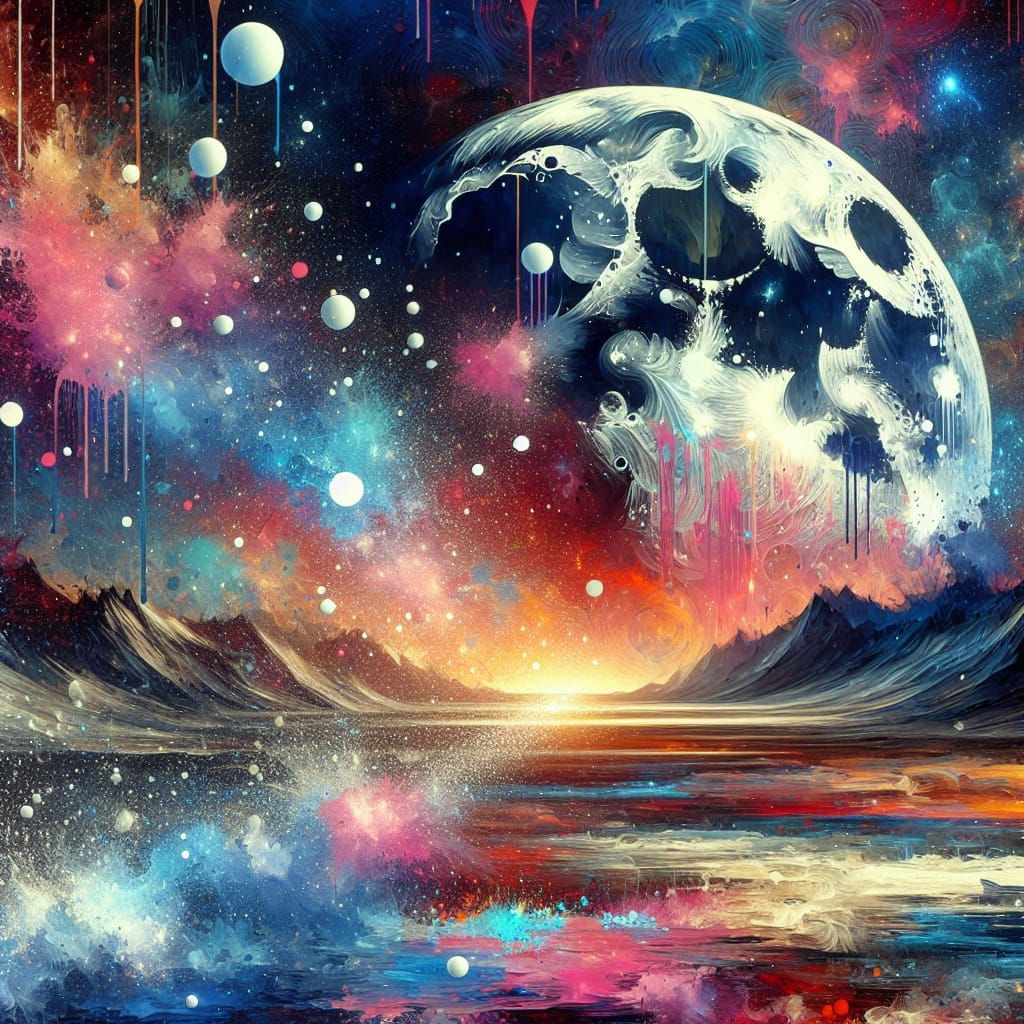 Vibrant Moon Street Art in Digital Style