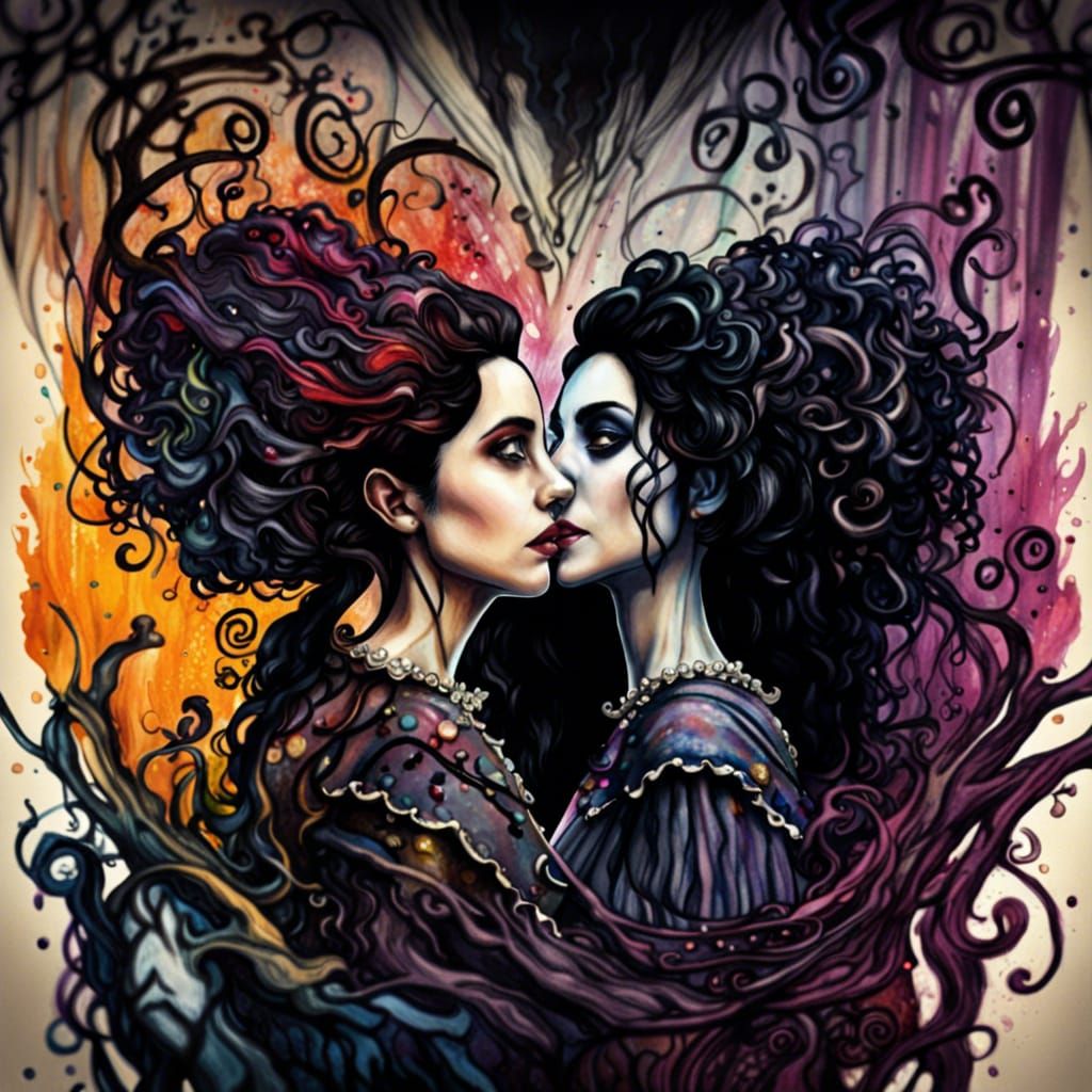 Two goth women in love