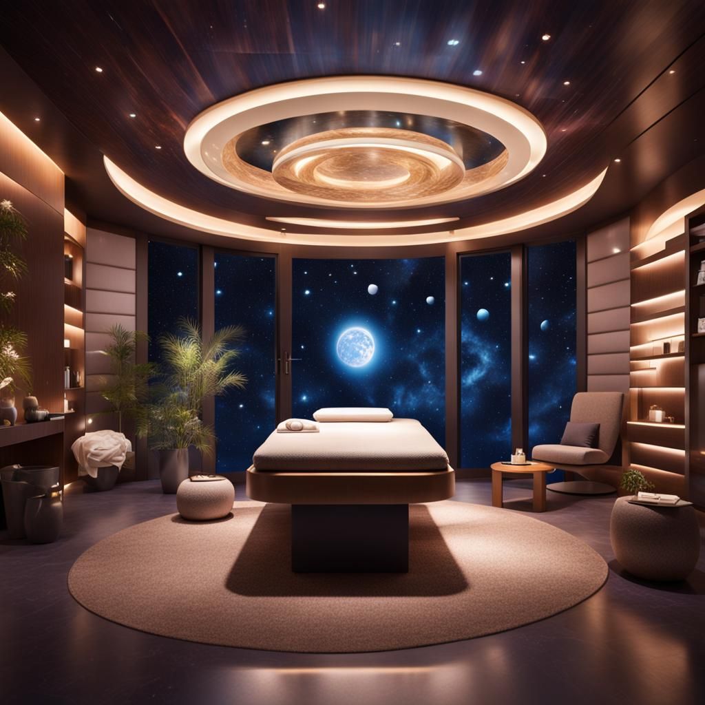 Futuristic Massage Room Among Planets and Stars