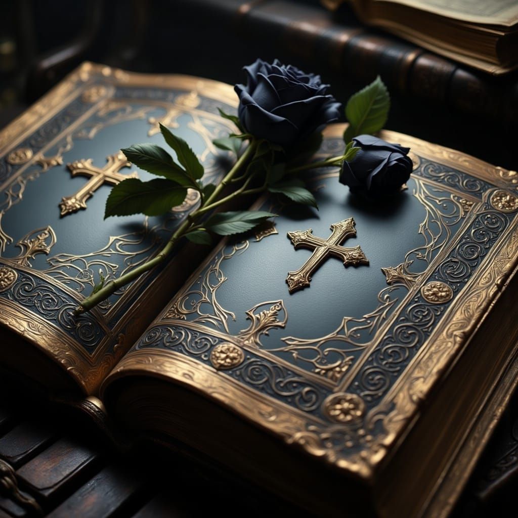 Ornate Hymn Book on Organ in Dark Gothic Style