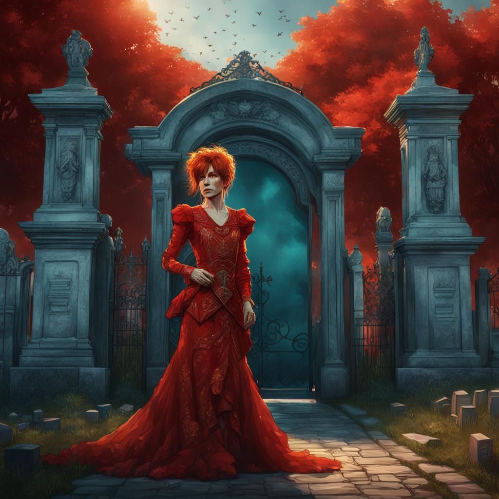 Mylene Farmer in Red Dress: Art Nouveau Concept Art