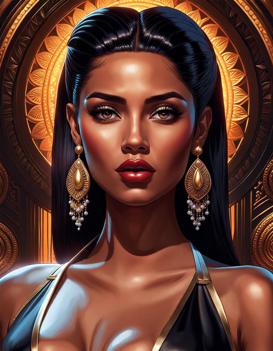 Attractive Mexican Woman Portrait in Hyperdetailed Style