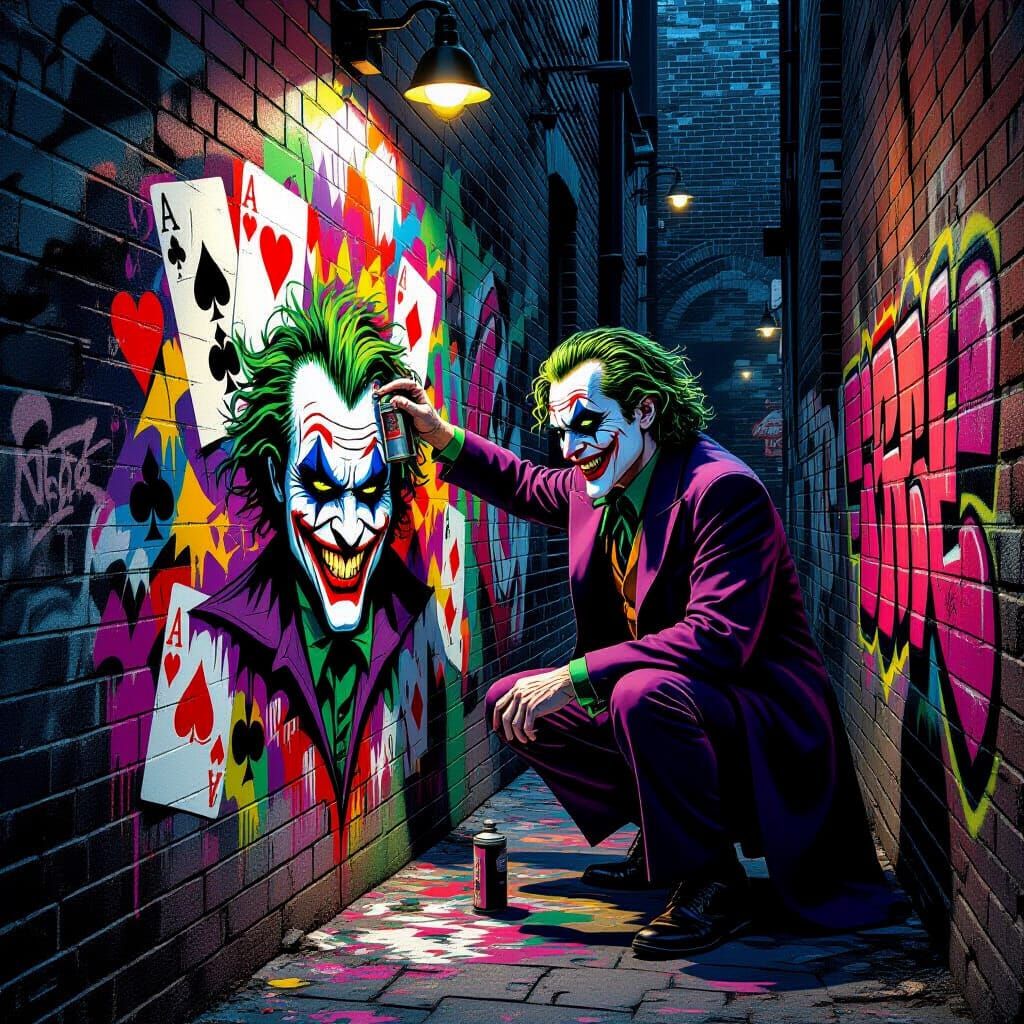 Joker as Street Artist Painting Chaotic Mural