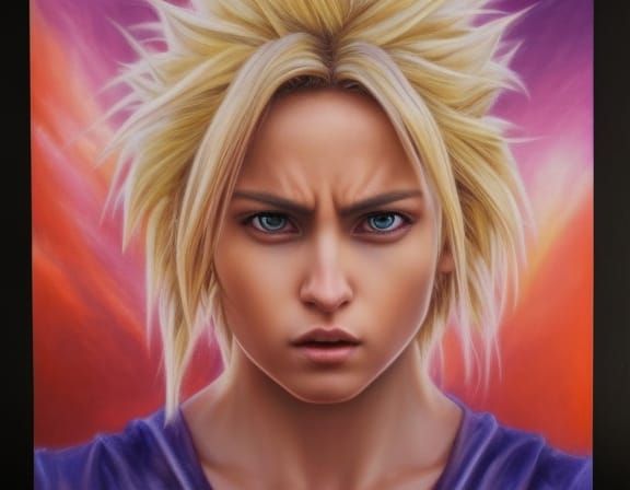 Super Saiyan Female in Combat, Hyperrealistic Concept Art