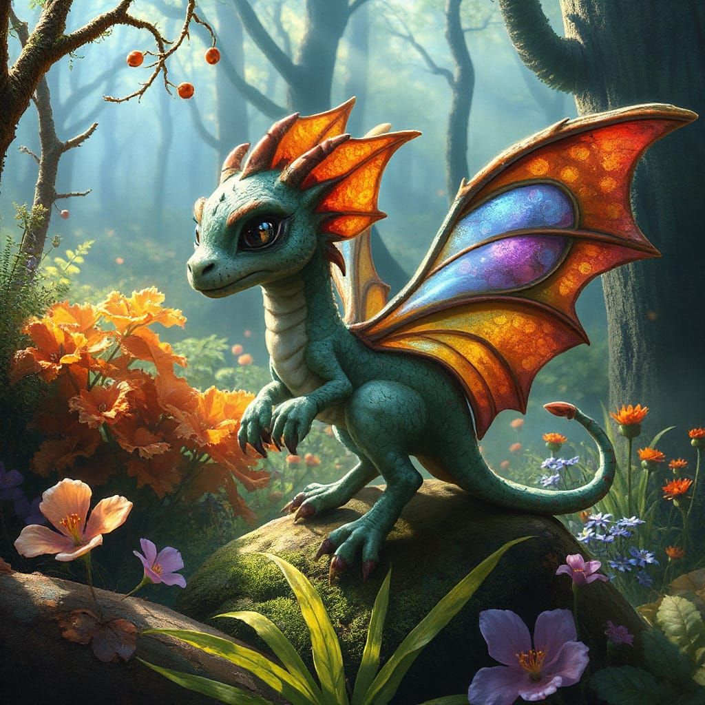 Mystical Dragon-Butterfly in Dreamlike Forest